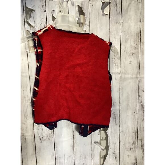 Handmade Wool Vintage Plaid Button Vest Red Grey Large. for Boys - Picture 3 of 4